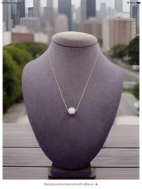 Vintage Pave Ball Pendant Necklace Goldtone Ball Chain 16-18”